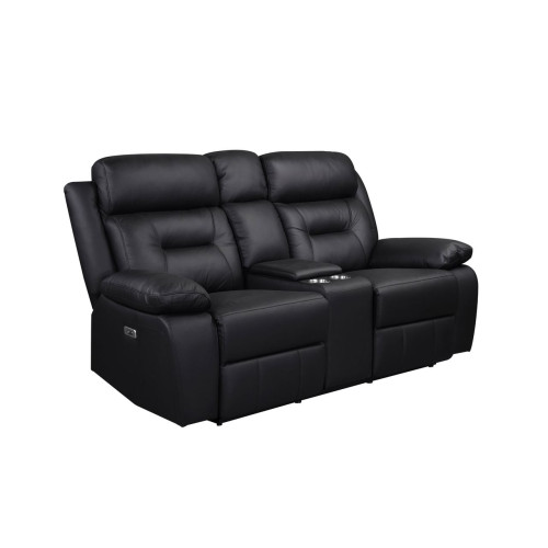 Luxe Leather Reclining Power Loveseat Black